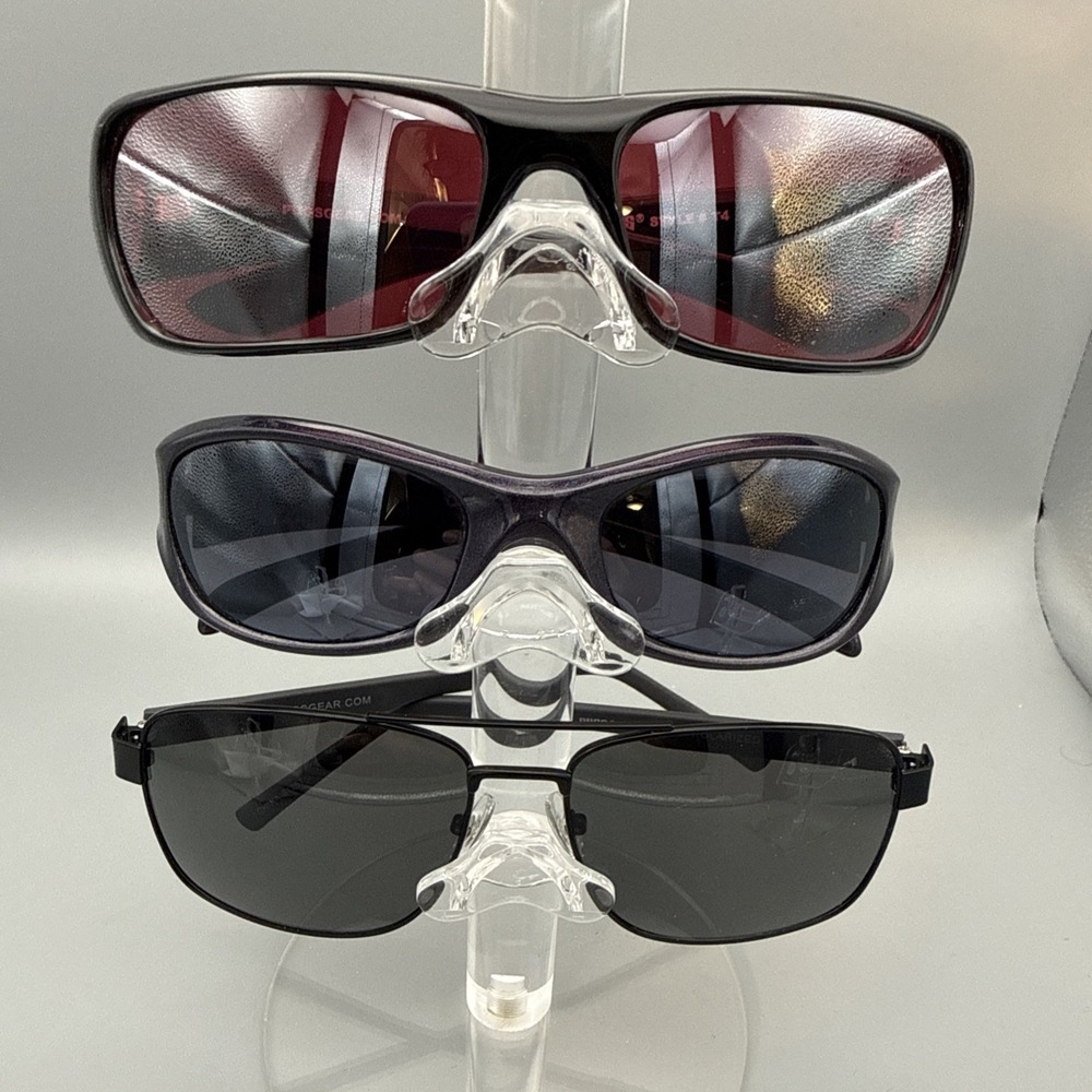 THREE PAIRS OF AUTHENTIC BLACK PUGS MEN'S SUNGLASSES WRAPS &  AVIATORS
